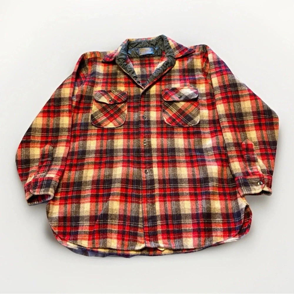 Vintage Pendleton Men’s Shirt XL Red/Blue/Gray Pure Virgin Wool 70s Made‎ In USA